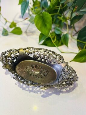“Occupied Japan” Silver-Tone Decorative Dish – Mid-Century Ornate Floral Tray